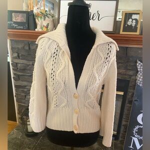 Ann Taylor Cream Cable Knit Button-Front Cardigan